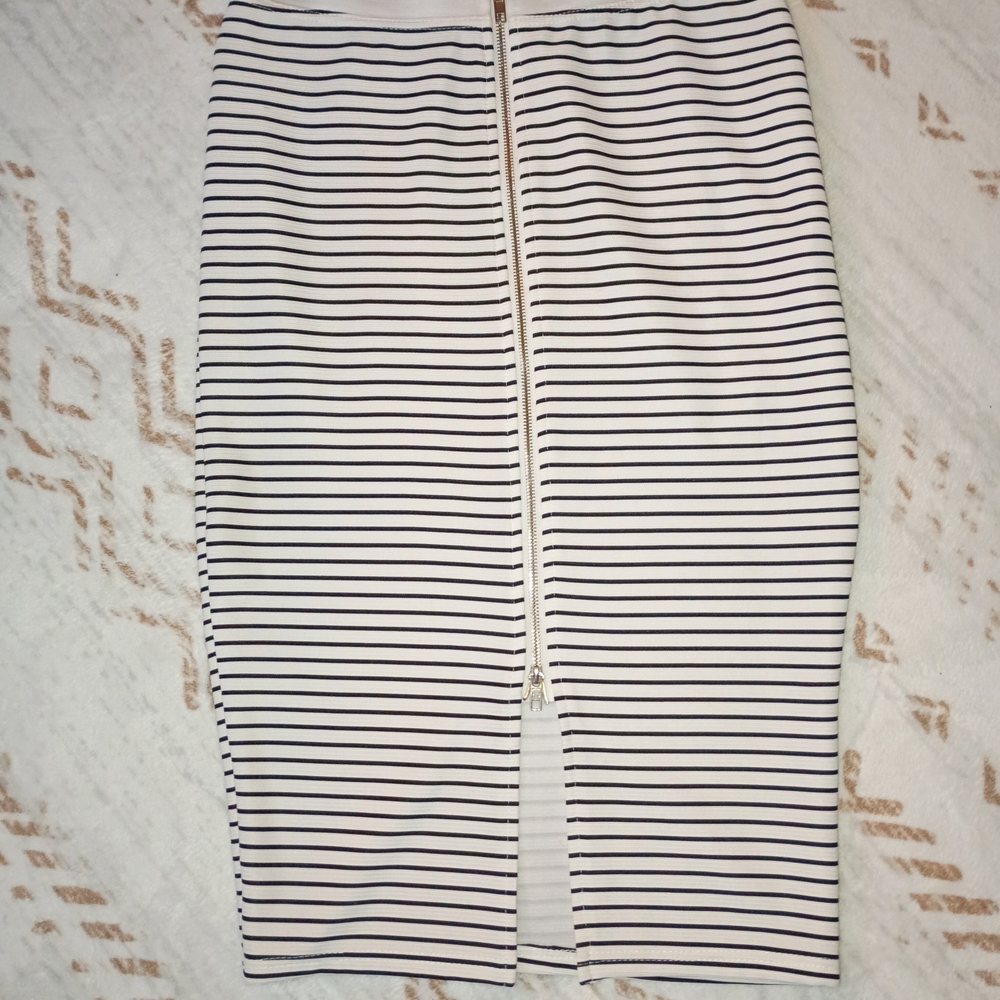 A'GACI Striped Bodycon Pencil Skirt with Full-Length with Center Zip Woman's Lg
